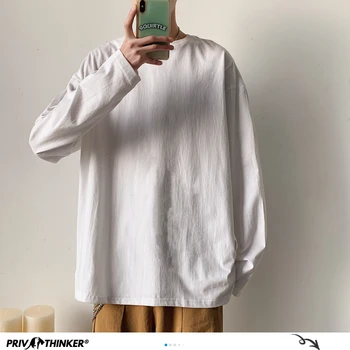 Privathinker vientisa Spalva Vyrai, Balta ilgomis Rankovėmis T shirts korėjos Hip-Hop Negabaritinių Vyras Atsitiktinis Tee Vyrų Streetwear T shirts