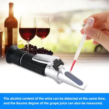 Rankiniai 0-25% Vyno Alkoholio Refraktometru 0-20 Baume Vyno Alcoholometer (Dvigubai Svarstyklės）Reguliuojamas Rankinis Fokusavimas Aliuminio