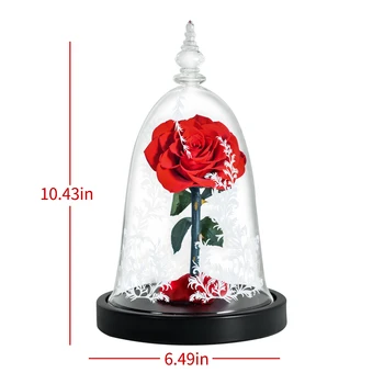 Raudona Žavi Rožės su LED Šviesos Stiklo Kupolas Grožio ir Žvėrys Gėlės Konservuotos Gėlės Motinos Diena Dovanos Moterims