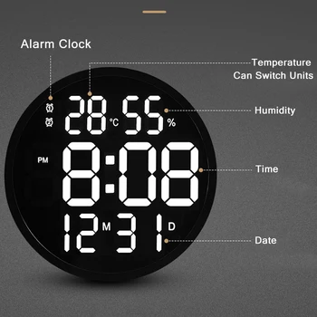 Sieninis Laikrodis Led Didelis Laikrodis Išjungti Skaitmeninis Temperatūros Ir Drėgmės Elektroninis Laikrodis Šiuolaikinio Gyvenimo Kambario Apdailos 12 Cm