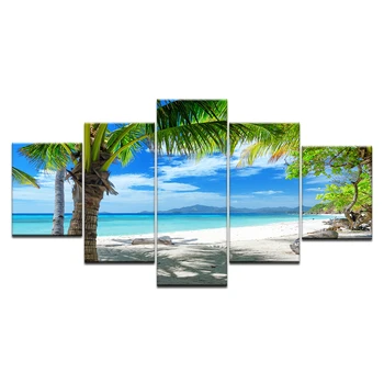 Sienos Nuotraukas Kambarį Dekoro Modulinės Maldyvų Salos Palmių Vandenyno Tapybos HD Atspausdinta 5 Gabalo Drobės Meno Pagrindų