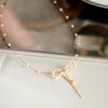 SINZRY NAUJŲ natūralių gėlavandenių perlų bowknot elegantiškas chokers karoliai lady kūrybingi papuošalai aksesuaras