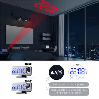 Skaitmeninis Laikrodis-Žadintuvas Projekcija Radijo Temperatūra Drėgnumas Metu, Naktį Ekrano Veidrodis LED Laikrodis USB Išvesties Prievadai Stalo Laikrodis