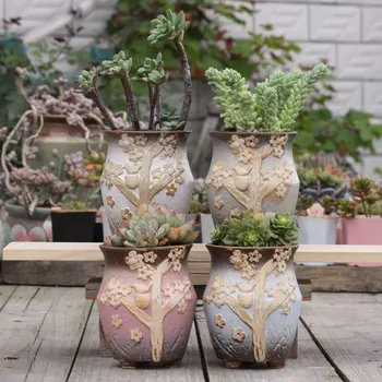 Sultingi Augalų Vazonuose Ranka-dažytos Keramikos Puodai Iškilumo Matinis Nelaimę Derliaus Keraminiai Puodai su Kojų, Be Žalieji Augalai