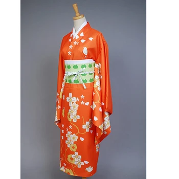 Super Danganronpa 2 Hiyoko Saionji Hiyoko Kimono Helovyno Cosplay Kostiumas Moterims Gėlių Oranžinė Suknelė Kimono