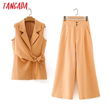 Tangada 2020 Moterų nustatyti tracksuit rinkiniai, oranžinė liemenė kelnės, kostiumas 2 vienetų rinkinių rankovių striukė, kelnės, kostiumai DA29