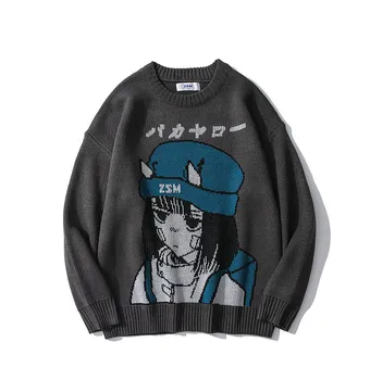 UNCLEDONJM Japonų Stiliaus Anime Mergina Megzti Megztinis Mens Hip-Hop Streetwear Harajuku Megztinis, Vintage, Retro Puloveris ZSM-1310