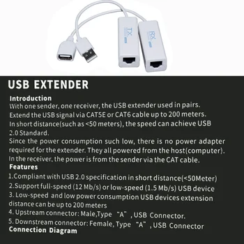 USB Extender tęsiasi USB signalas 200 metrų per RJ45 LAN extension adapter USB2.0 CAT5E ar CAT6 Cat5e / 6 kabelis