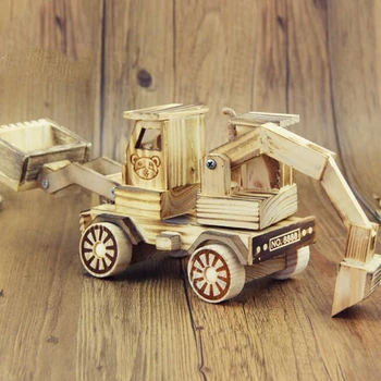 Vaikai 4D Ekskavatorių modelių Kūrimo Rinkiniai Mediniai žaislai Asamblėjos Švietimo Žaislai Vaikams Berniuko, Automobilių Transporto Žaislas