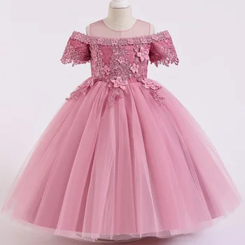 Vaikams Mergaitėms Vestuvių Gėlių Mergaitės Suknelė Ilgomis Rankovėmis Elegantiškas Princesė Partijos Inscenizacija Oficialų Suknelė Tiulio Nėrinių Suknelė