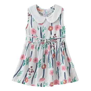 Vasaros 2020 Naujų Mergaitės Lėlės Apykaklės, Rankovių Mados Print-line Princesė Suknelė su Varčias Atsitiktinis Vaikams, Kūdikių Mergaitės Suknelė