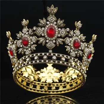 Vintage Gold Nuotakos Šukuosena Royal Queen Karalius Diadem Kristalų Vestuvių Priedai Inscenizacija Plaukų Papuošalai, Rožančiai ir Karūnos,