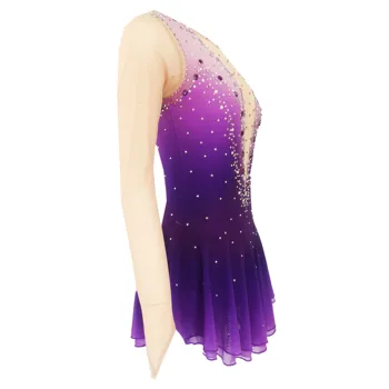 Violetinė Dailiojo Čiuožimo Suknelė Fingerpoint Rankovėmis Ledo Čiuožimo Sijonas Ilgomis Rankovėmis Spandex Sijonas Konkurencijos Suknelės