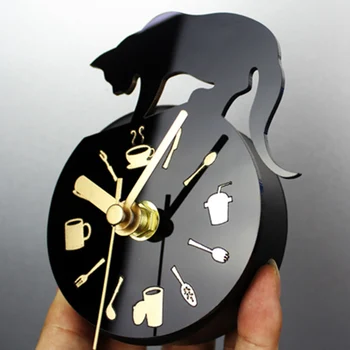 Virtuvės Šaldytuvas Katės Laikrodį Mini Mielas Kačiukas Creatived Magnetas Siurbimo Laikrodis HKS99