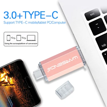 WANSENDA TIPAS-C USB3.0 USB Flash drive, Pen Drive Type-c/VNT 512 GB 256 GB 128GB 64GB 32GB 16GB Išorės Saugojimo 2 in 1 Pendrive