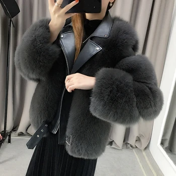 ZDFURS* Importo fox fur kratinys Dukart susidūrė su Kailio Moto & Dviratininkas paltai moterims 2020 Odos kailiniai Paltai