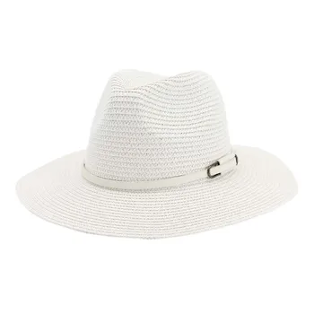 Šiaudų skrybėlę vyriški baltos spalvos plonas krašto odos, sagtis, lauko apsauga nuo saulės, skrybėlę HA107