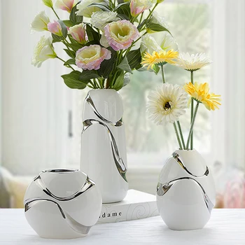 Šiuolaikinės Aukštos Kokybės Keramikos Vaza Ranka-Dažytos Balta Sidabro Gėlė Konteinerį Tris Gabalus Namų Dekoro Priedai