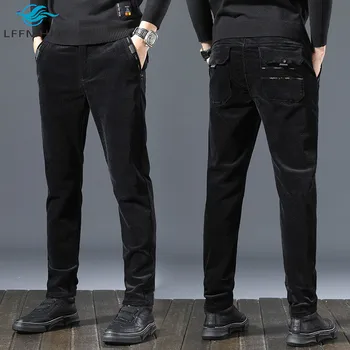 Žiemą, Rudenį Naujų Mados Vyrų Slim Fit Juodas Velvetas Kelnės Vyrų Vientisa Spalva Paprastas Japonija Stiliaus Verslo Atsitiktinis Palaidų Kelnių Kostiumas