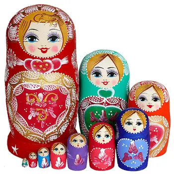 10 Vnt./SET Mediniai rusijos Lizdus Lėlės Rusija Tradicinių Matryoshka Lėlės Gimtadienio, Kalėdų Dovanos, Žaislai Mergaitėms