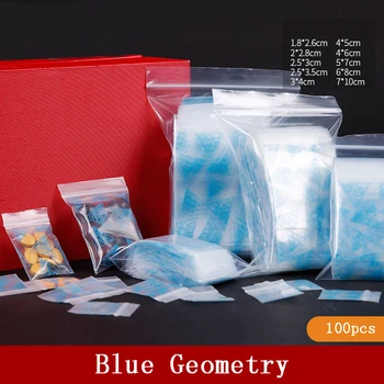 100vnt Multi-dydis, Mėlyna Geometrijos Plastikinis Užtrauktukas Bag Maišeliai Mini Zip-lock Plastikinės Pakuotės Ziplock Tabletes, Pakavimo Maišeliai