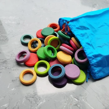 12 spalvų Vaikams, Mediniai Žaislai, Buko Vaivorykštė Monetos ir Žiedai Didina 3D Puzzle Gamta Palaidų Dalių Kūrybinis Žaislas
