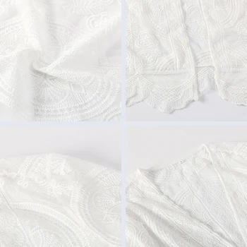2019 Naujas Baltos Spalvos Nėrinių Ilgai Kimono Megztinis Moterims, Moteriška Blyksnius Rankovės Seksualus, Marškinėliai, Topai Paplūdimio Drabužiai Boho Palaidinės Outwear Dangtis
