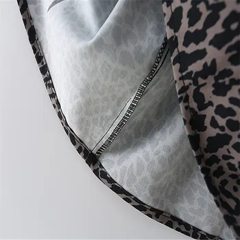 2020 Za Derliaus Leopardas Spausdinti Mini Suknelė Moterims Ilgomis Rankovėmis Plisuotos Prarasti Suknelės Moteris Prašmatnus Atgal Atidarymo Flounced Hem Vestido