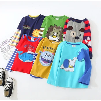 2021 M. Pavasarį, Rudenį 2-8 9 Ir 10 Metų Vaikams Medvilnės Dryžuotų Spalvų Kratinys Animacinių Filmų Gyvūnų Baby Vaikų Berniukų Long Sleeve T-Shirts
