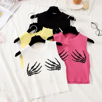 2021 naujas vasaros moterų nuosėdos Camisole seksualus moteriški megztiniai apynasrio petnešos moteriška liemenė Slim Apynasrio Berankoviai marškinėliai