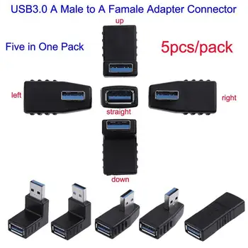 5 in 1 USB 3.0 Vyrų ir Moterų 90 Laipsnių+Tiesiu Kampu Adapteris Jungtis, Kampas Pratęsimo Extender Rinkinys