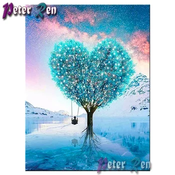 5d Diamond tapybos Mėlyna meilės medis sūpynės Siuvinėjimo 
