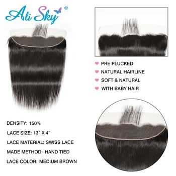 AliSky Brazilijos Plaukų Pynimas Ryšulius su Priekinės 13x4 Nėrinių Priekinės Tiesūs Plaukai Ryšulius su Uždarymo Priekinės Remy Human Hair
