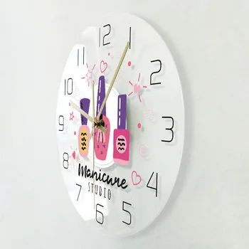 Asmeninį Nagų Salonas Modernus Laikrodis Jūsų Vardas Manikiūro Studija, Nagų Lako Custom Print Sieninis Laikrodis Kabo Unikalus Žiūrėti