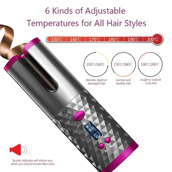 Belaidžiu Automatinė Hair Curler Belaidžio Garbanoti Geležies USB Įkrovimo LCD Ekranas Auto Sukasi Hair Curler su Šukos+2vnt Įrašus
