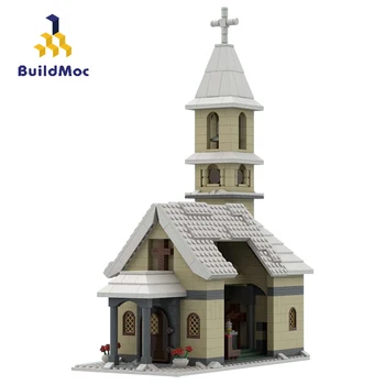 Buildmoc Miesto Pastatai Žiemą Kaimo Bažnyčios Ss Miesto Namas Street View Katedros Architektūra Rinkiniai, Nelyginant Žaislai, Dovanos