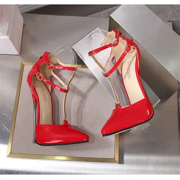 Crossdresser batai zapatos mujer 16cm plonas aukštakulniai Sandalai moterims vestuvių Siurbliai Nuotakos Sagtis Lakinės Odos Stiletto Lašas laivybos