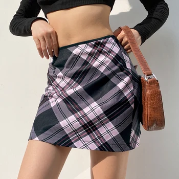 Derliaus 90s Rausva Juostele Pledas Modelis Y2K Estetinės Mini Sijonai Moterims 2020 Harajuku paaukštintu liemeniu Kawaii Moterų Trumpas Įvyniojimas Sijonas