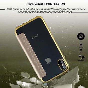 Electroplated Knygos Flip Case For iPhone 12 11 Pro Max X XR XS Max 5 5S SE 6 6s 7 8 Plus Slim Odos Kortelės Lizdas Stovėti Aišku, Padengti