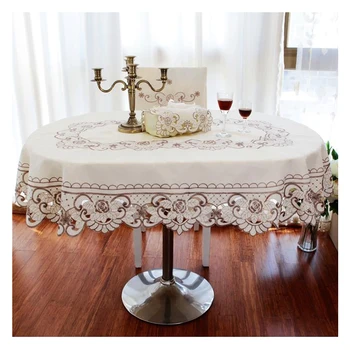 Europa sodas stalo padengti smėlio spalvos gėlių išsiuvinėti vestuvių staltiesė stačiakampis/turas/ovalo formos dekoratyvinis staltiesės, virtuvės