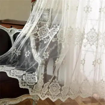 Europos stiliaus Prabangūs turkijos Amatų Balta Siuvinėjimo Nėriniais, Skaidrus Tiulis Užuolaidų, Miegamojo Kambarį Apdaila MY136#5