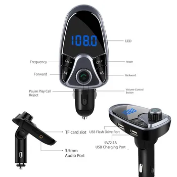 FM Siųstuvas Bluetooth laisvų Rankų Modifikatorius automobilinės Audio MP3 Grotuvas Palaikymo Kortelė TF U Disko AUX Garso Įėjimas