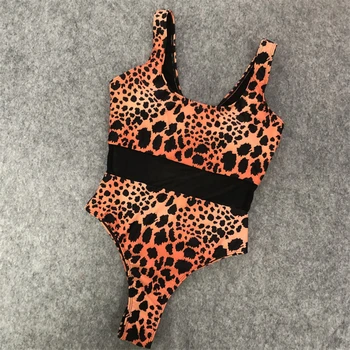 GNIM Aukšto Juosmens Leopard maudymosi kostiumėlį Moteris Vienos dalies Sexy Tinklelio Bikini 2020 Metų Vasaros Paplūdimio Rankšluosčiai Moterų Bodysuit Naujas