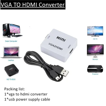 Grwibeou 1080P VGA, 2 HDMI Audio Adapteris Jungtis VGA2HDMI Mini VGA į HDMI Konverteris su Audio iš KOMPIUTERIO, Nešiojamojo kompiuterio į HDTV Projektorius