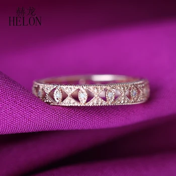 HELON Nekilnojamojo 10K Rose Gold Nutiesti 0.1 ct Originali Gamtinių Deimantų, Dalyvavimas Vestuvių Visą Amžinybę Art Deco Senovinių Moterų Papuošalai Žiedas