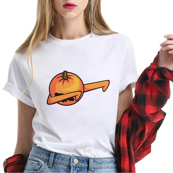 Helovinas Moliūgų Klaidingą Print T Shirt, Derliaus Gotikos Moterų Viršūnių Mados moteriški marškinėliai 2019 Baltos spalvos Marškinėlius