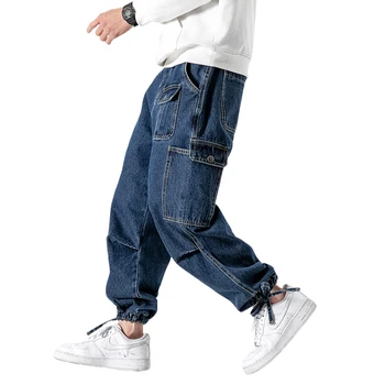 Hip-Hop vyriški Džinsai Vintage Vyras Baggy Džinsinio audinio Kelnės 2020 Streetwear Vyrų Blue Jean Kelnės Kelnės Plius Dydis