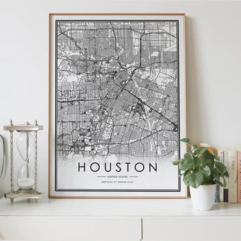 HIUSTONO miesto žemėlapį Skaitmeninį atsisiuntimą juoda ir balta spausdinimo Teksaso TX JAV plakatas asmeninį dekoro kūrinio versija spausdinimui dovanos, Dizainas