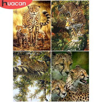 HUACAN 5d kvadratiniu Diamond Tapybos leopard Rankdarbiams Gyvūnų Siuvinėjimo Kryželiu Dovana, Namų Puošybai Amatai