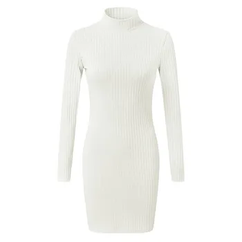 Ilgomis Rankovėmis Mini Suknelė Moterims Pagrindinio Rudenį, Pavasarį Golfo Bodycon Suknelė Balta Mėlyna Žalia Violetinė Rožinė Vientisos Spalvos Vestidos#J30